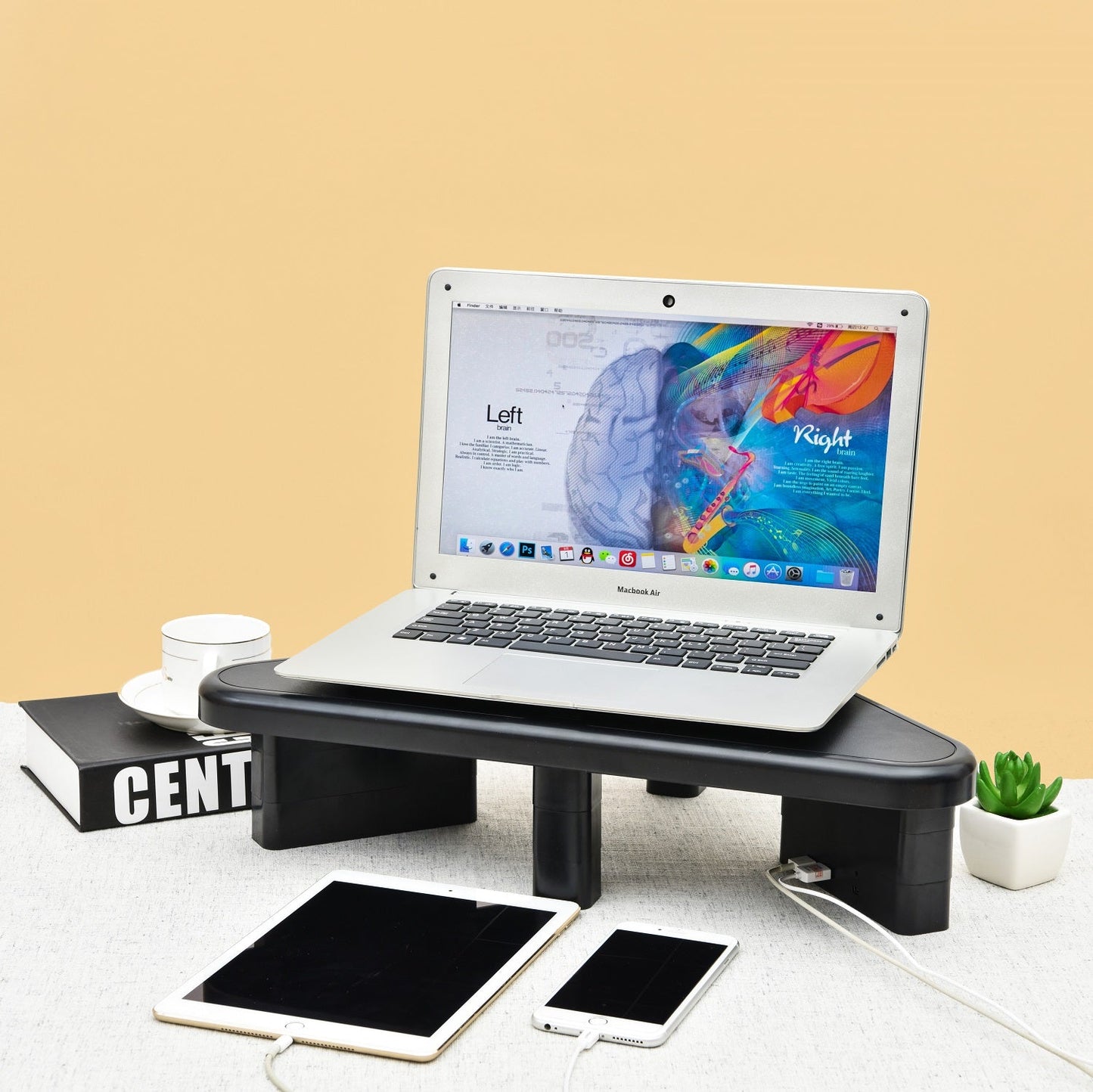 DAC® Stax MP-214 Support d'angle réglable en hauteur pour moniteur/ordinateur portable avec 2 ports USB, noir