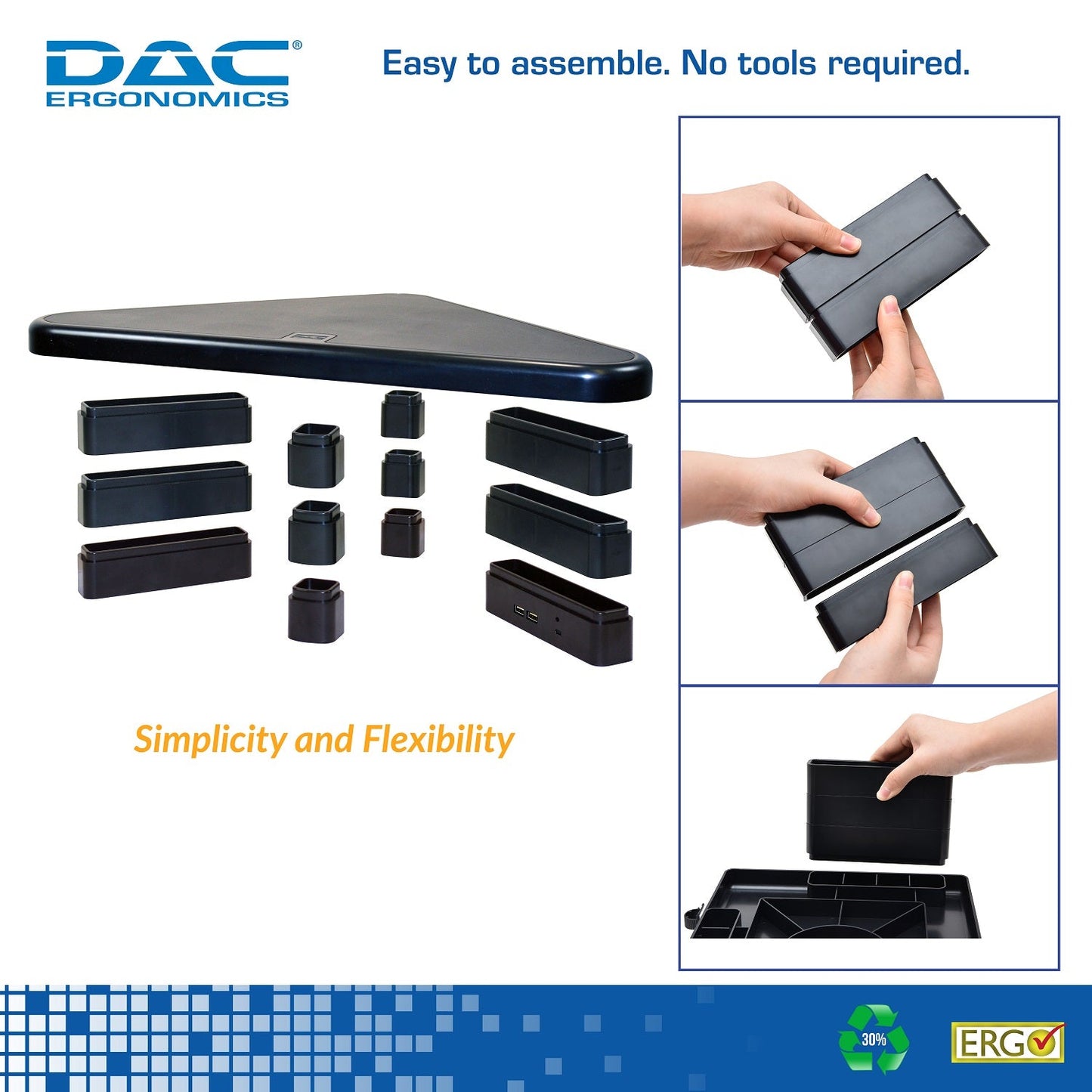 DAC® Stax MP-214 Support d'angle réglable en hauteur pour moniteur/ordinateur portable avec 2 ports USB, noir
