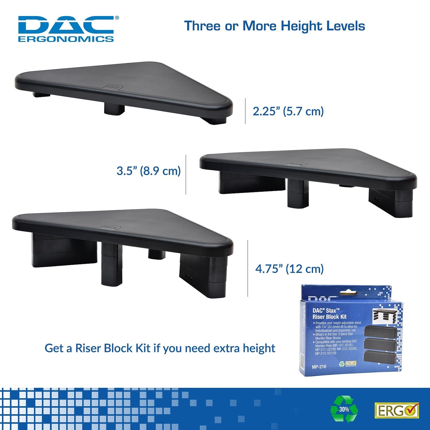 DAC® Stax MP-214 Support d'angle réglable en hauteur pour moniteur/ordinateur portable avec 2 ports USB, noir