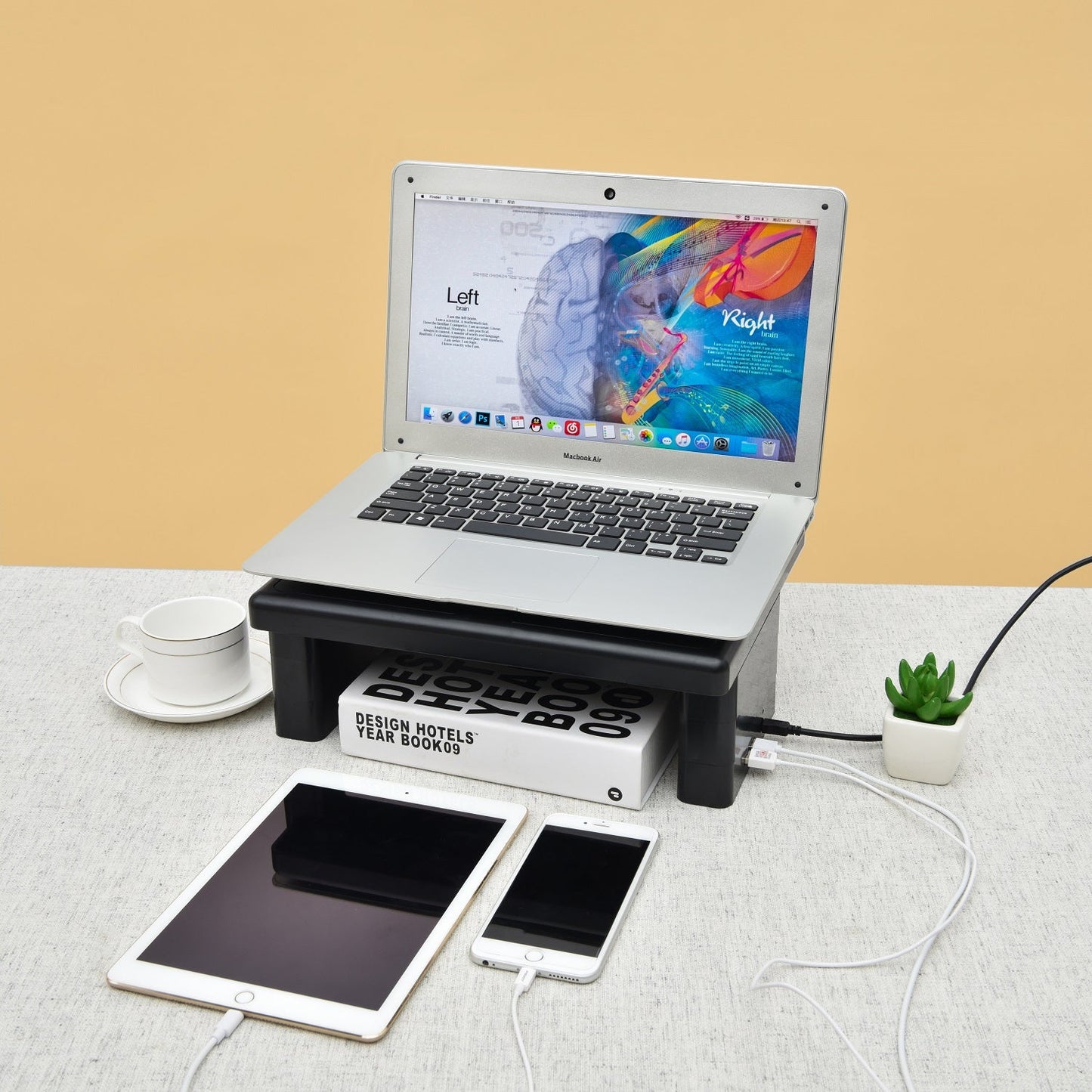 DAC® Stax MP-213 Support pour moniteur/ordinateur portable réglable en hauteur avec 2 ports USB, noir