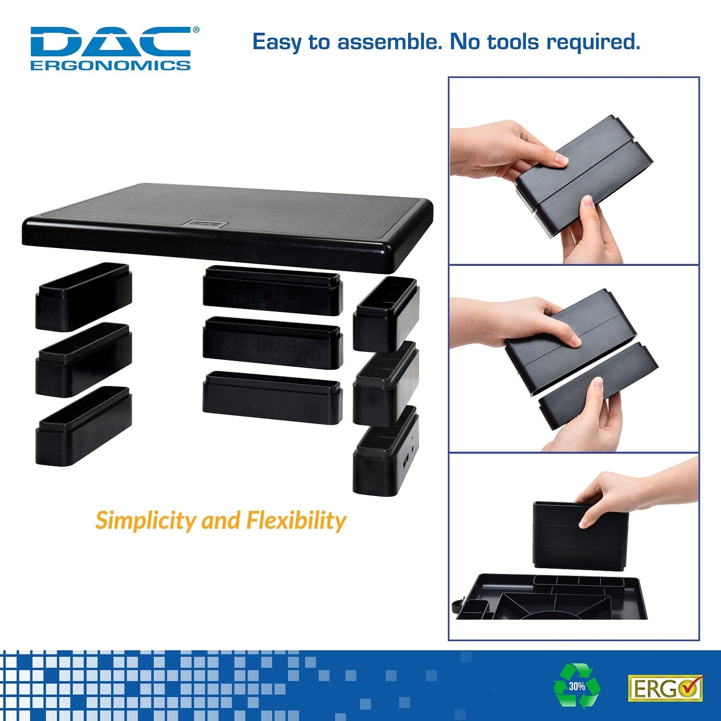 DAC® Stax MP-213 Support pour moniteur/ordinateur portable réglable en hauteur avec 2 ports USB, noir