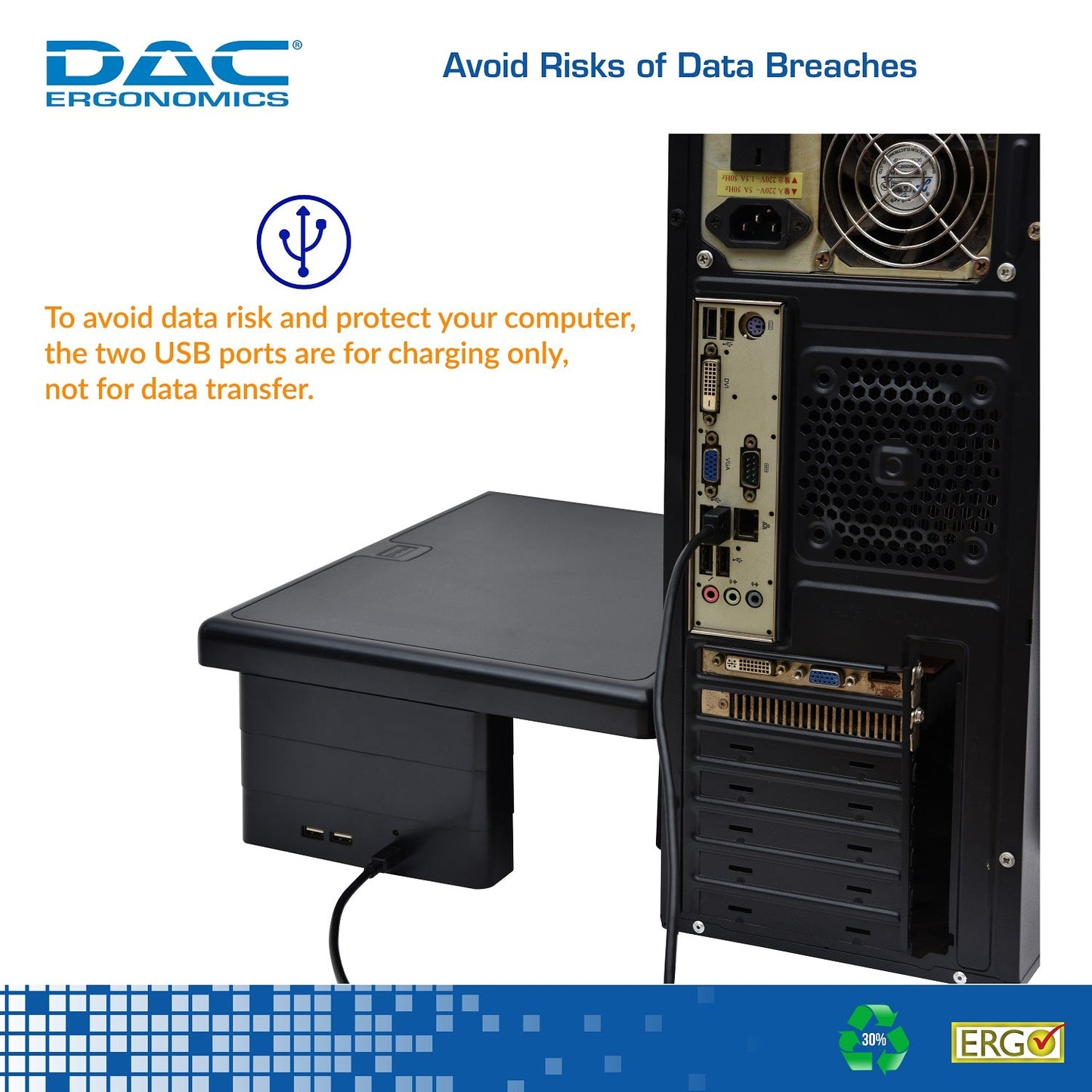 DAC® Stax MP-213 Support pour moniteur/ordinateur portable réglable en hauteur avec 2 ports USB, noir