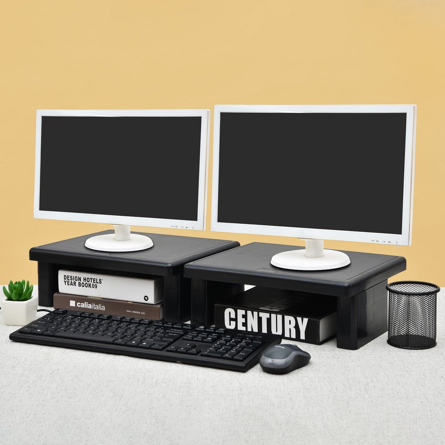 DAC® Stax MP-107x2 Support ergonomique pour moniteur/ordinateur portable, réglable en hauteur, noir, paquet de 2