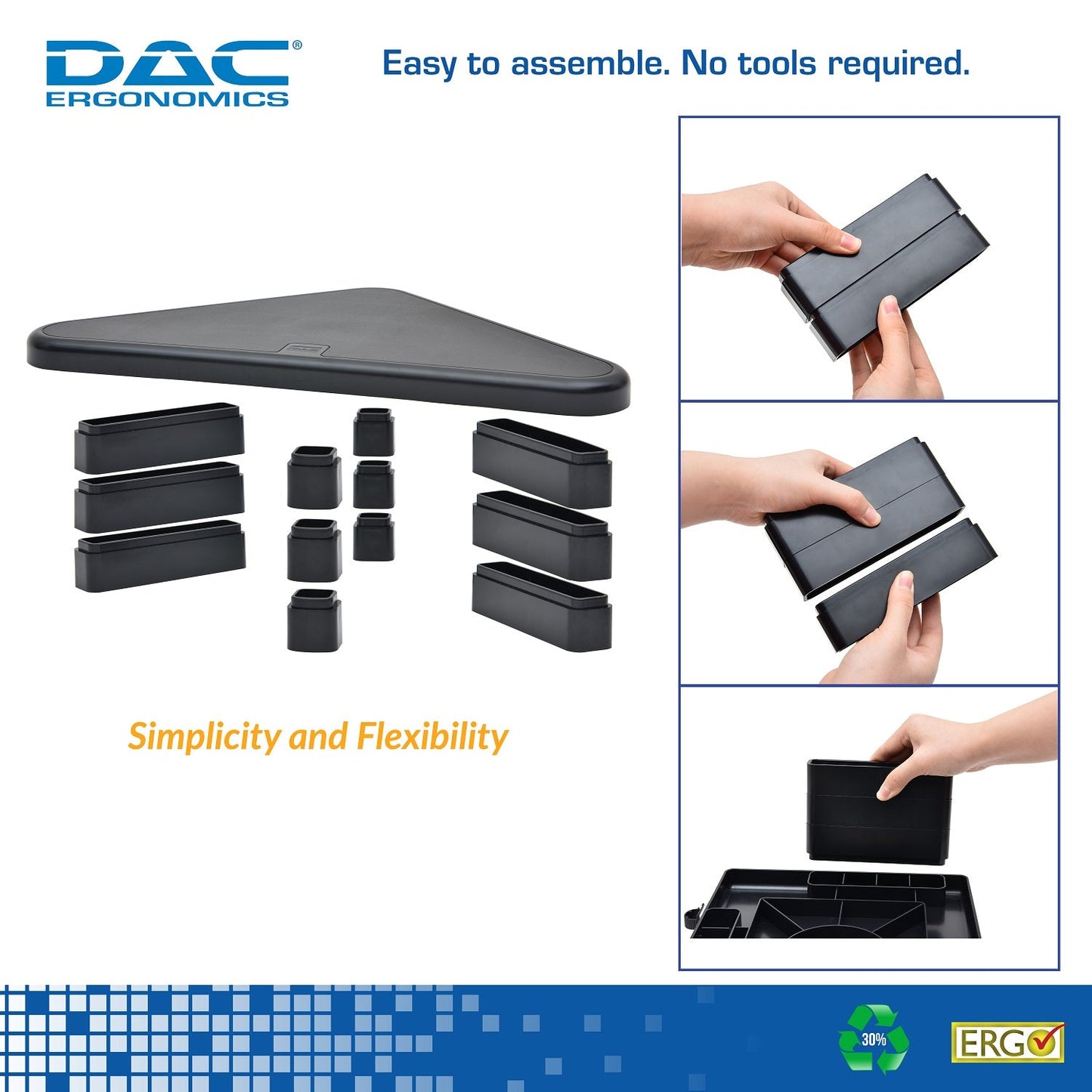 Support de moniteur d'angle réglable en hauteur DAC® Stax MP-197, noir