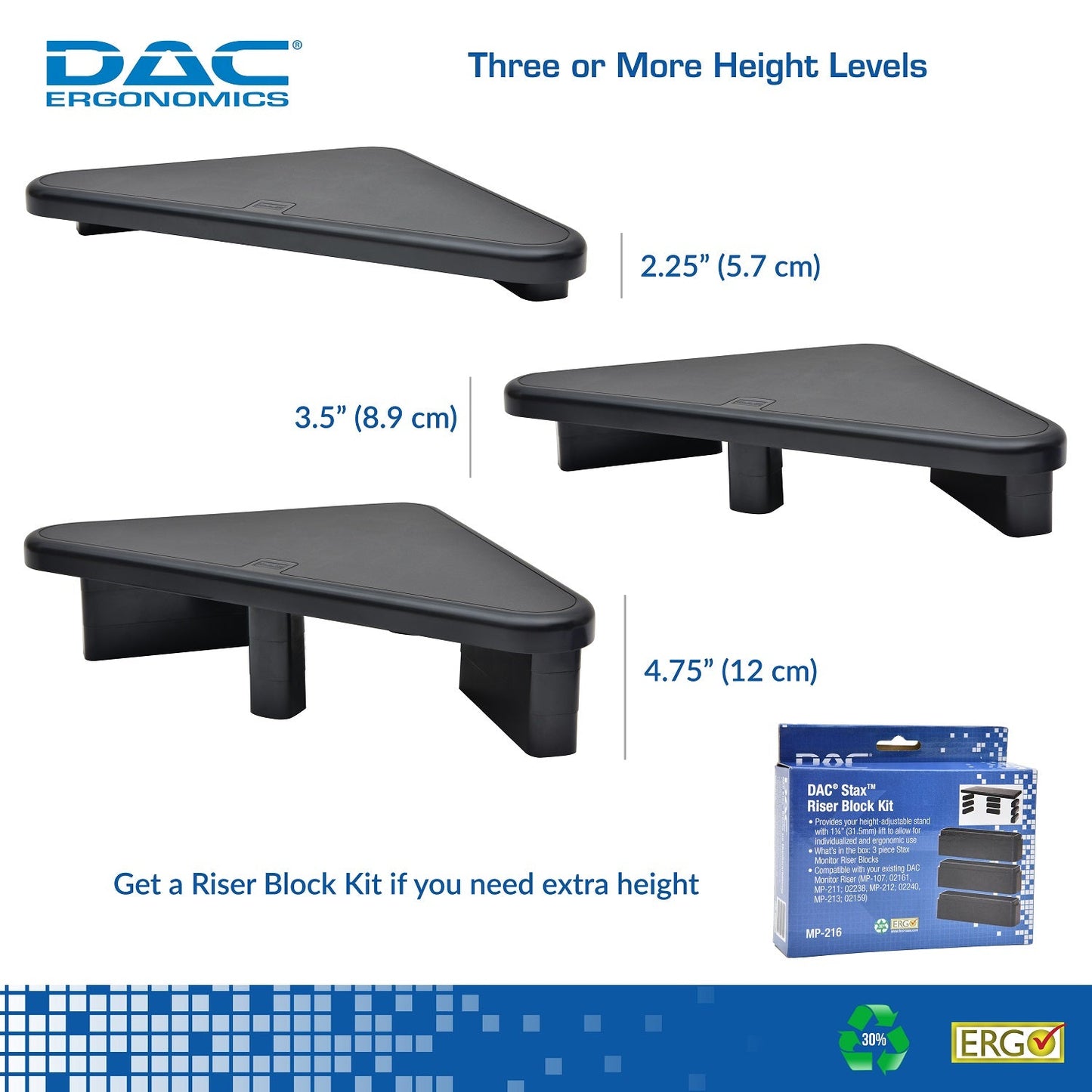 Support de moniteur d'angle réglable en hauteur DAC® Stax MP-197, noir