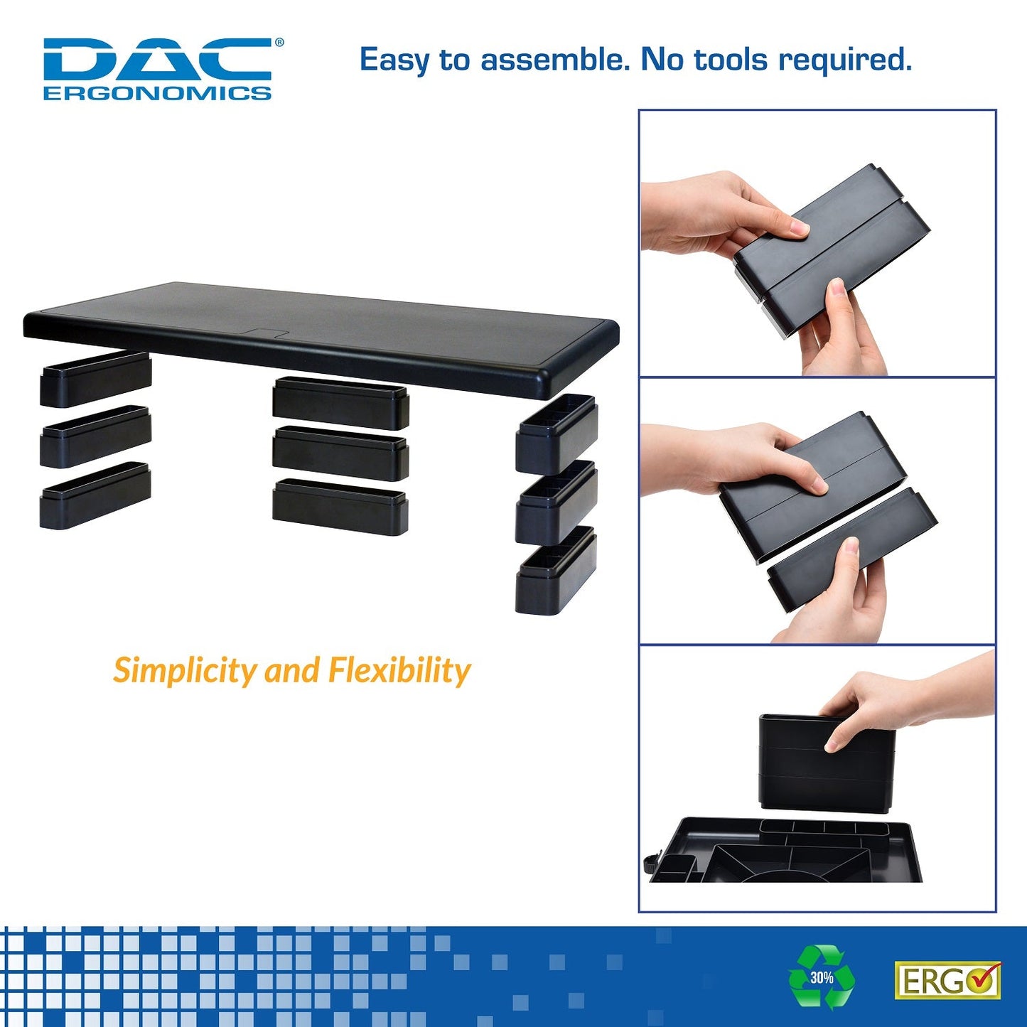 DAC® Stax MP-211 Support pour écran/ordinateur portable ultra-large réglable en hauteur, noir