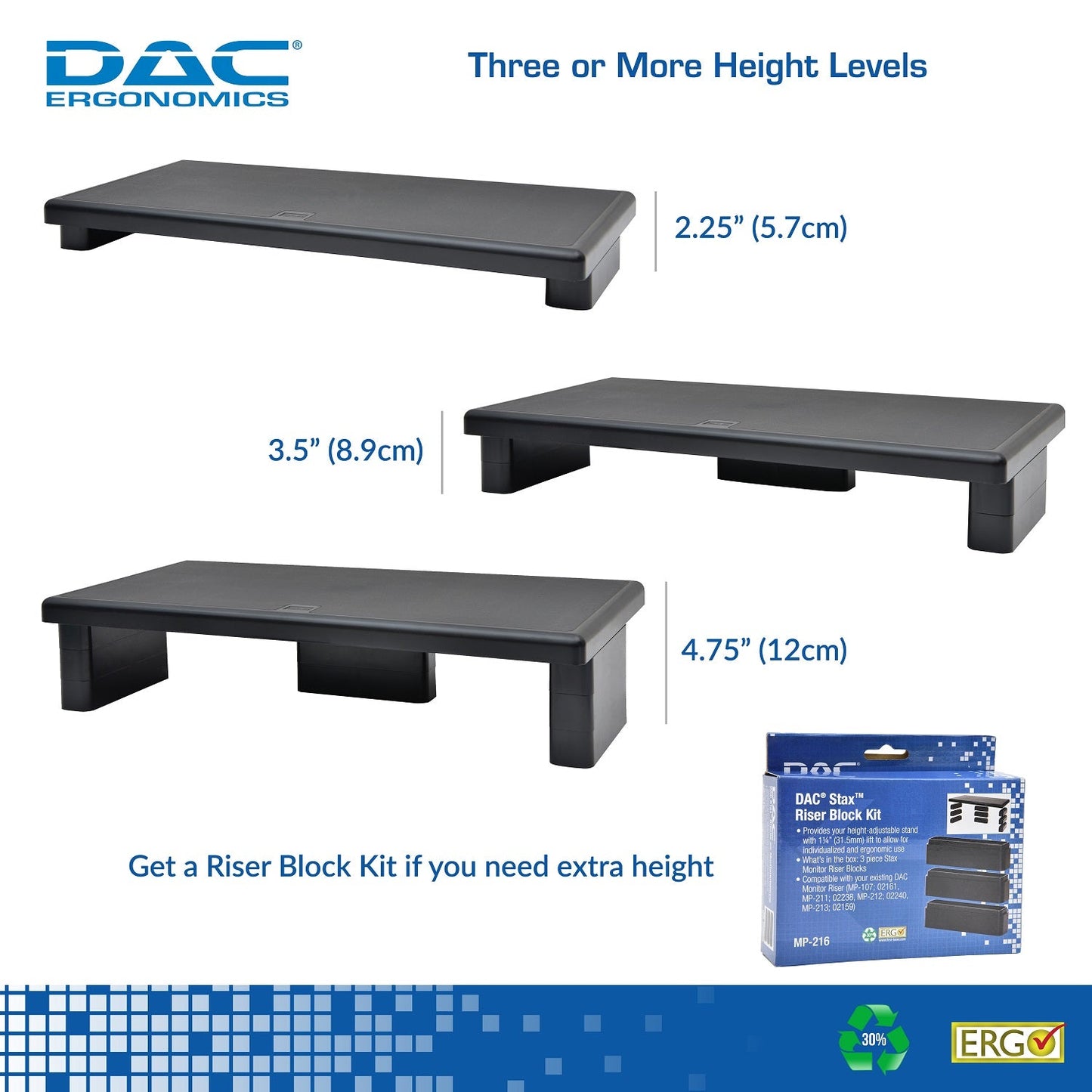 DAC® Stax MP-211 Support pour écran/ordinateur portable ultra-large réglable en hauteur, noir