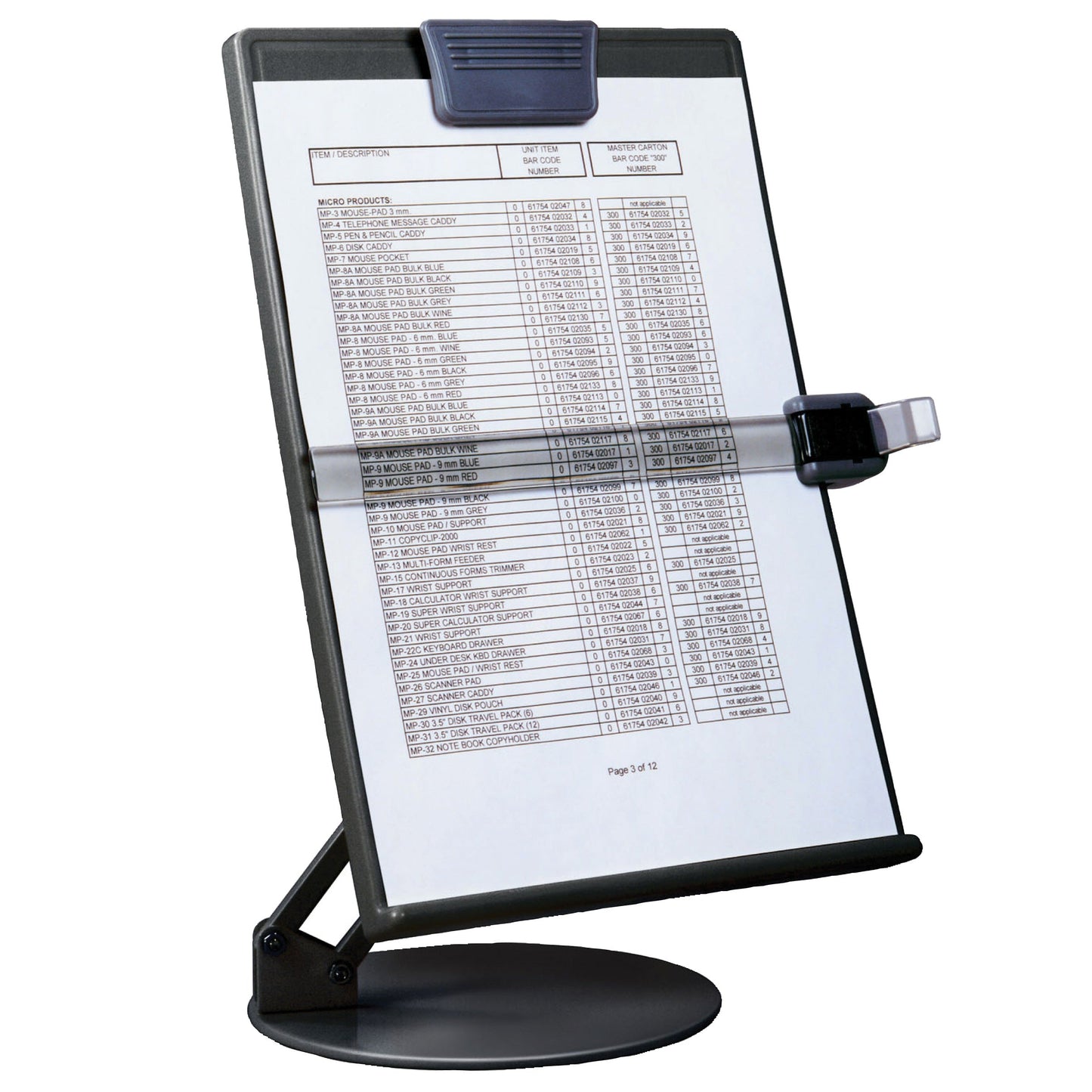 DAC® EH-17006-BLK Porte-copie réglable de bureau Euroholder, noir