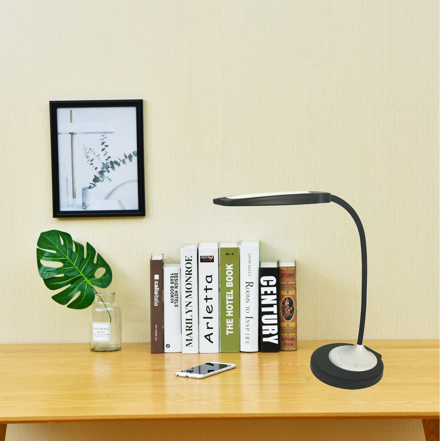 DAC® MP-356 Lampe de bureau/lampe de table LED réglable avec port de chargement USB, blanc et noir