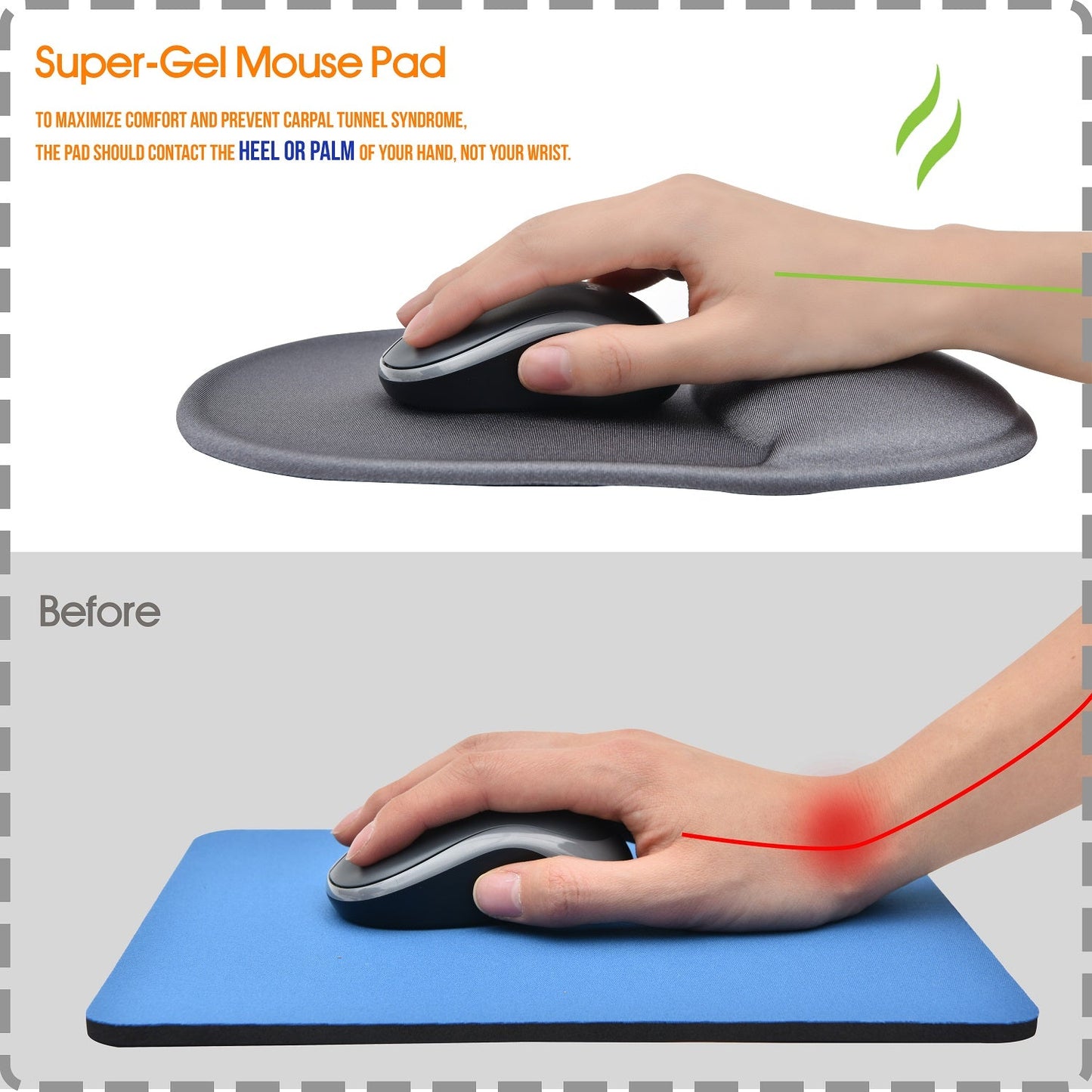 Tapis de souris « profilé » Super-Gel DAC® MP-113 avec support de paume, gris