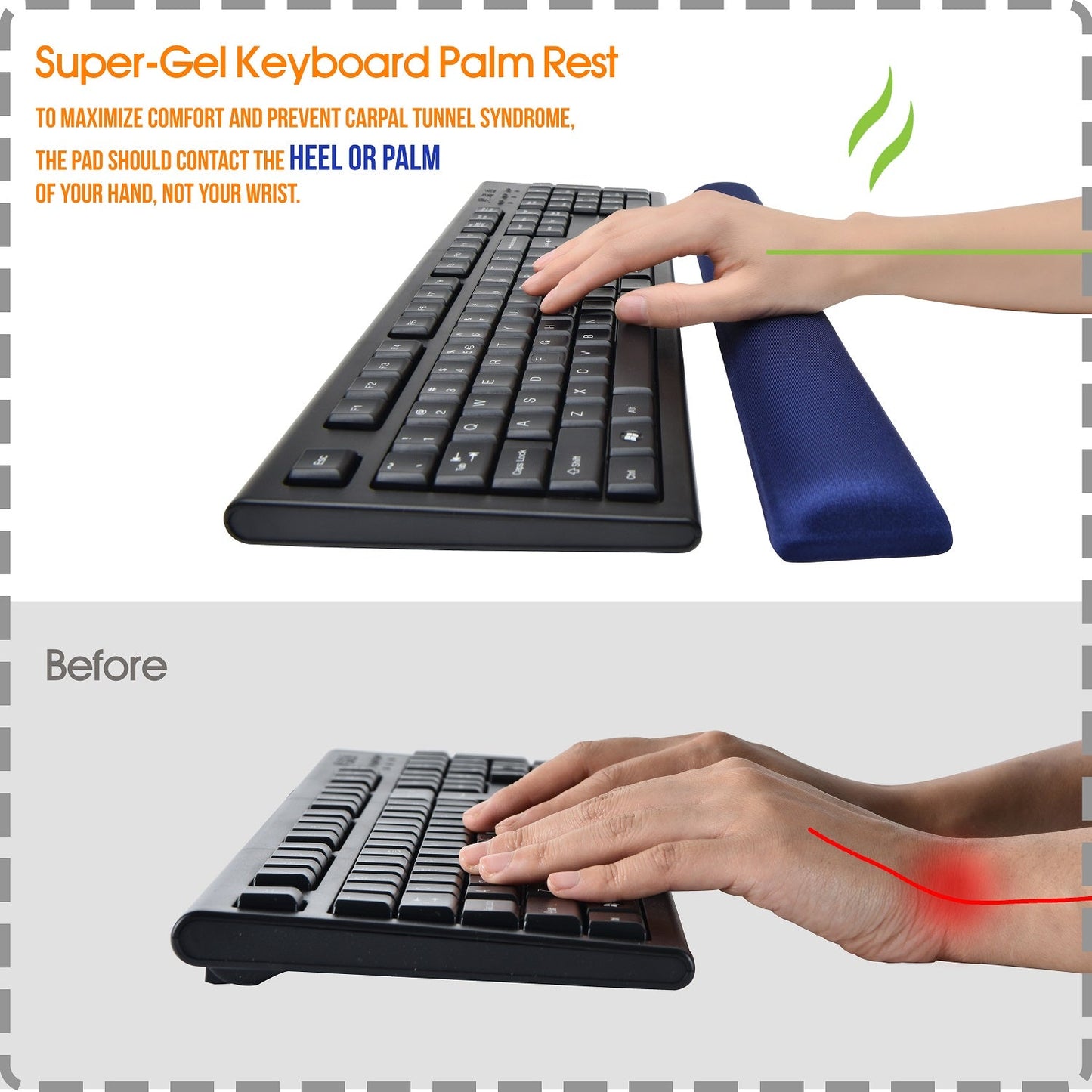 Support de paume pour clavier à bord droit Super-Gel DAC® MP-128, bleu