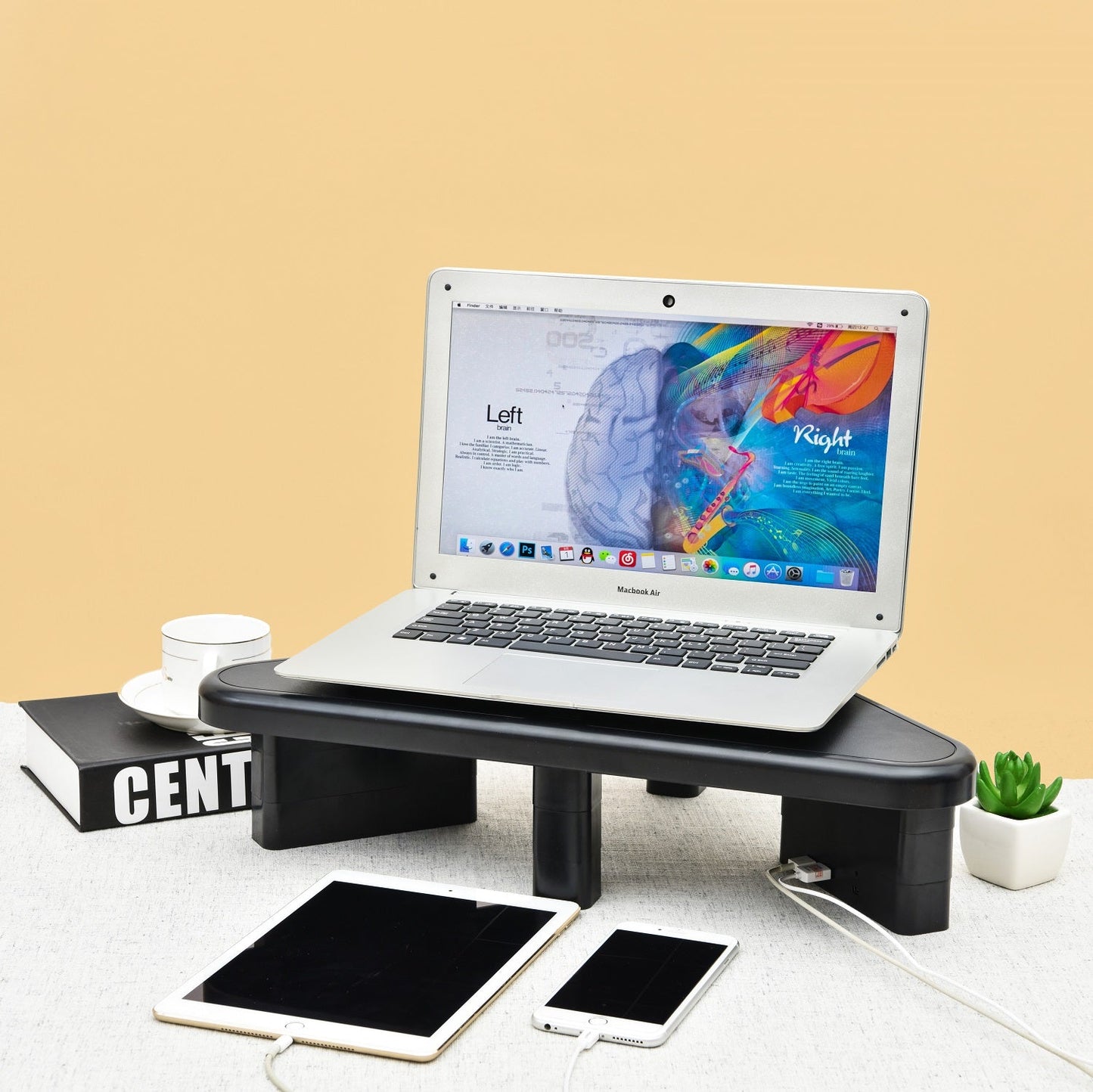 DAC® Stax MP-214 Height-Adjustable Corner Monitor/Laptop Stand with 2-USB Ports, Black
