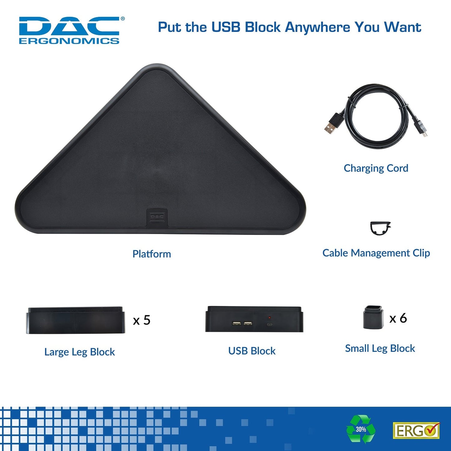 DAC® Stax MP-214 Support d'angle réglable en hauteur pour moniteur/ordinateur portable avec 2 ports USB, noir