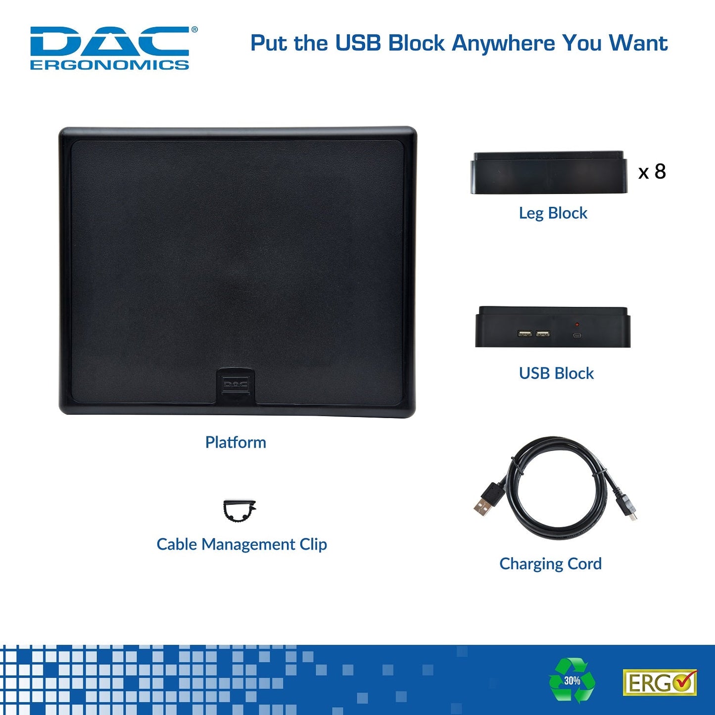 DAC® Stax MP-213 Support pour moniteur/ordinateur portable réglable en hauteur avec 2 ports USB, noir