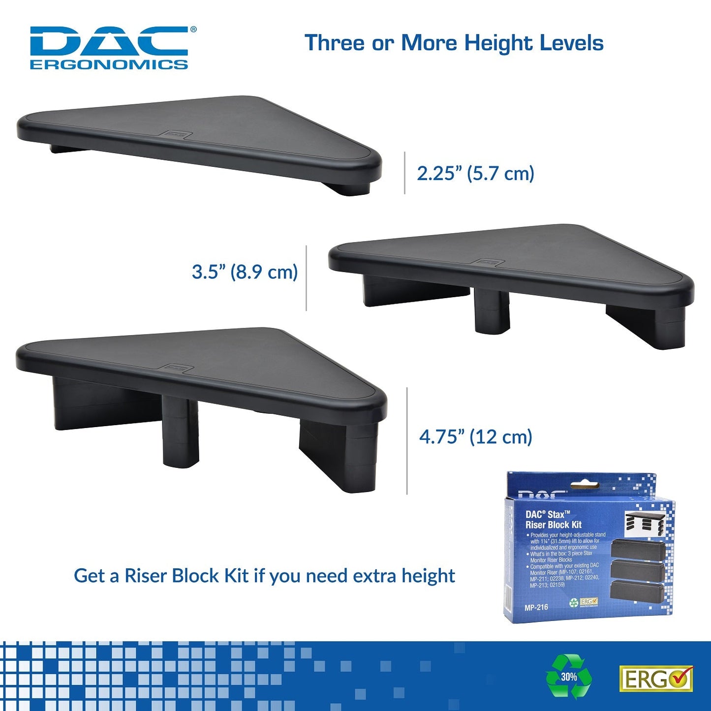 DAC® Stax MP-197 Height Adjustable Corner Monitor Riser, Black