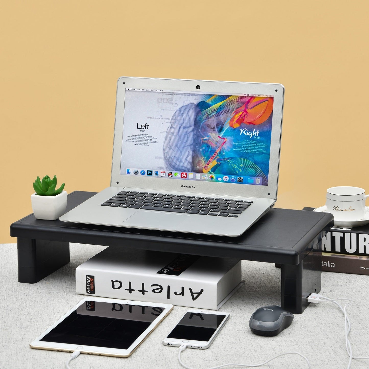 DAC® Stax  MP-212 Height-Adjustable Ultra-Wide Monitor/Laptop Stand with 2-USB Ports, Black