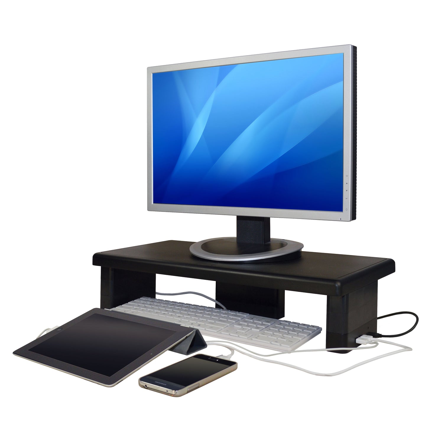 DAC® Stax MP-212 Support pour écran/ordinateur portable ultra-large réglable en hauteur avec 2 ports USB, noir