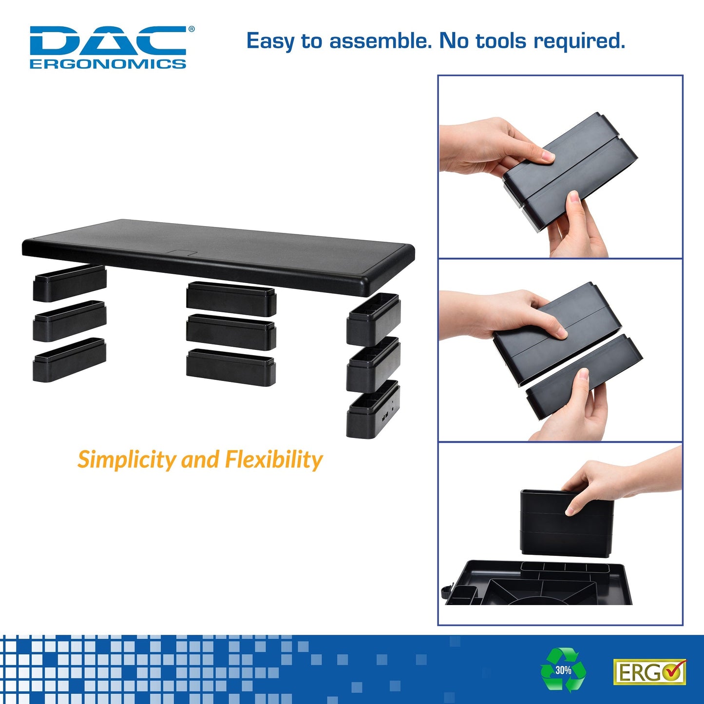 DAC® Stax MP-212 Support pour écran/ordinateur portable ultra-large réglable en hauteur avec 2 ports USB, noir