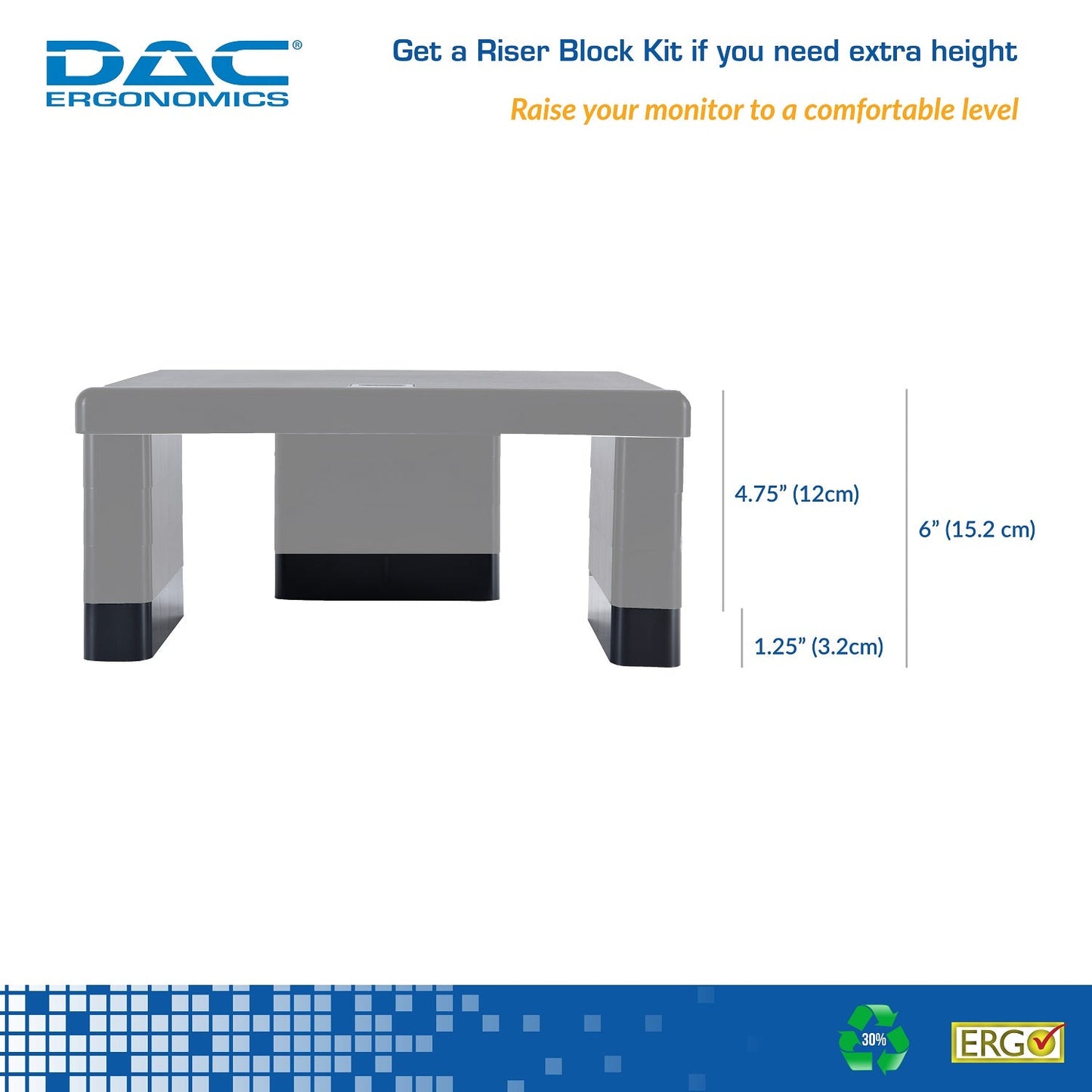 DAC® Stax MP-216 Kit de blocs de montage ergonomiques pour moniteur/ordinateur portable à hauteur réglable, noir
