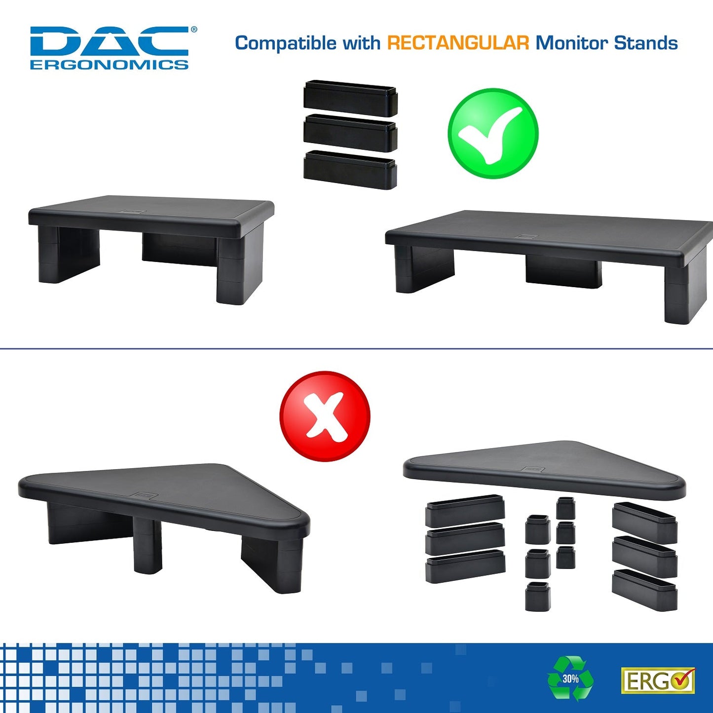 DAC® Stax MP-216 Ergonomic Height-Adjustable Monitor/Laptop Riser Blocks Kit, Black