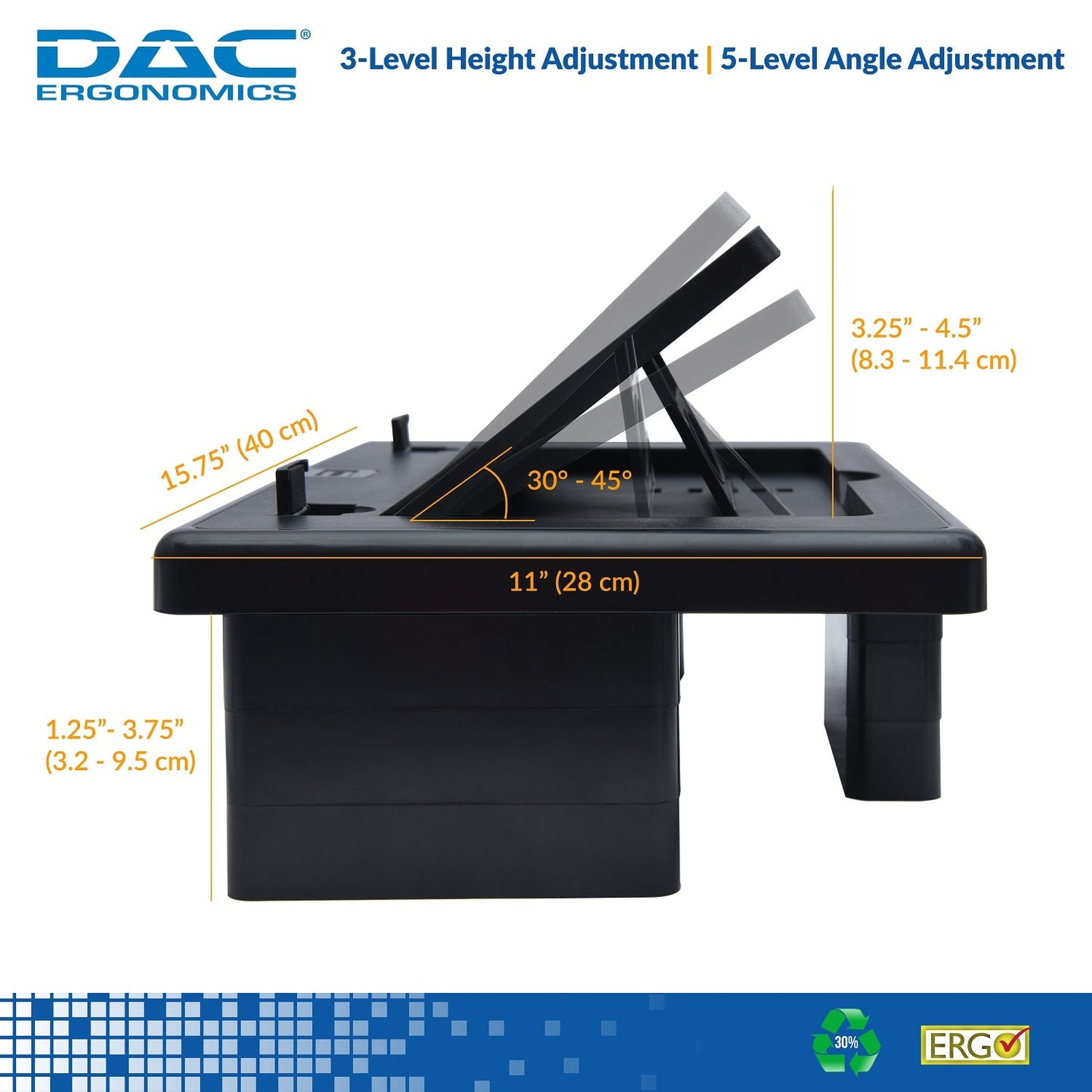 DAC® Stax MP-219 Moniteur convertible réglable en hauteur et en angle, ordinateur portable, support d'imprimante