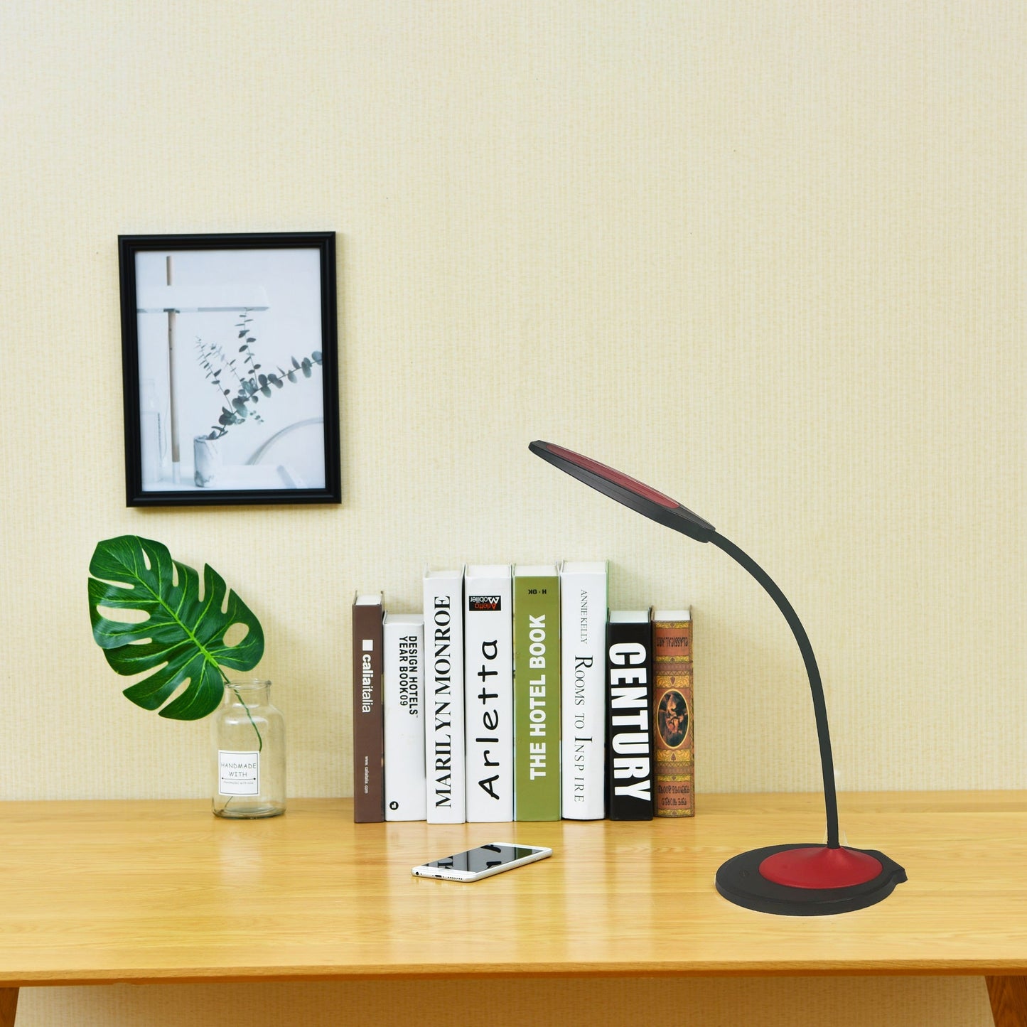 Lampe de bureau/lampe de table LED réglable DAC® MP-350 avec port de chargement USB, rouge et noir