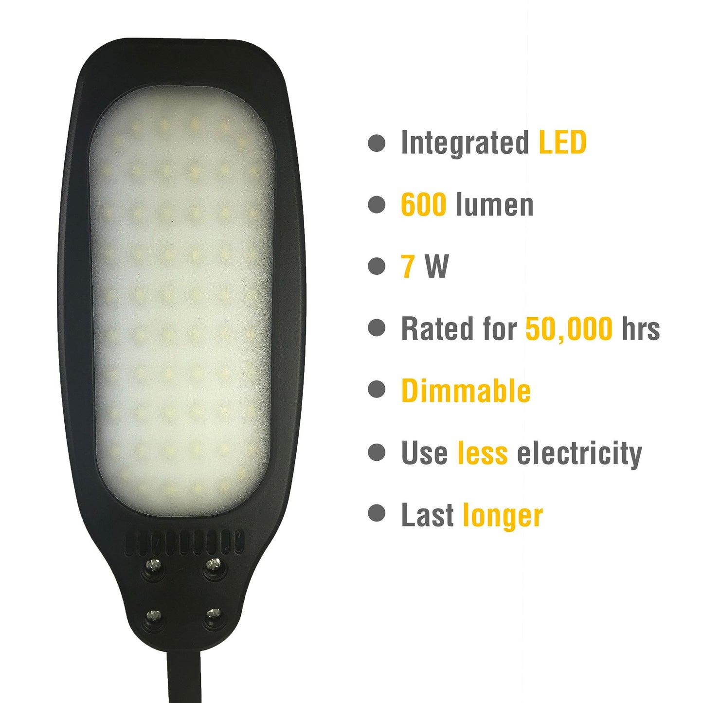 DAC® MP-356 Lampe de bureau/lampe de table LED réglable avec port de chargement USB, blanc et noir