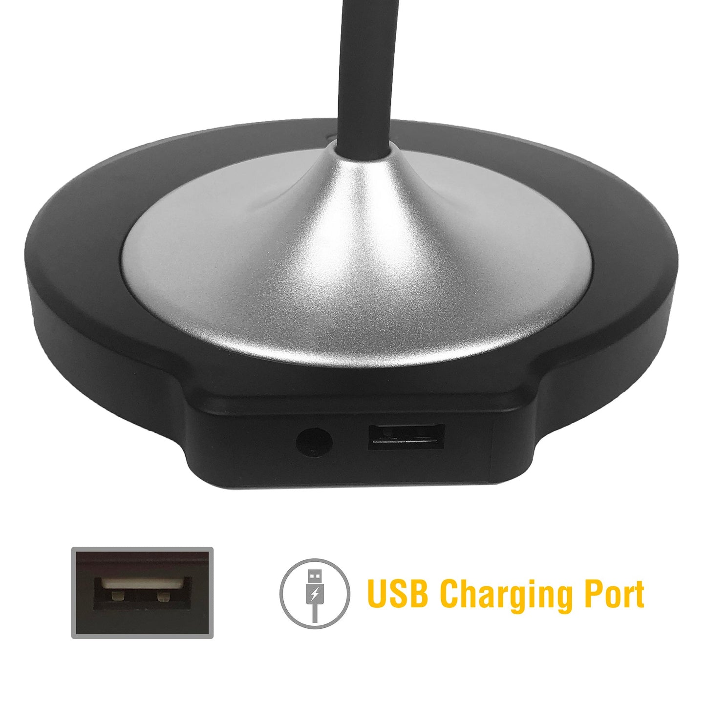 DAC® MP-354 Lampe de bureau/lampe de table LED réglable avec port de chargement USB, argent et noir