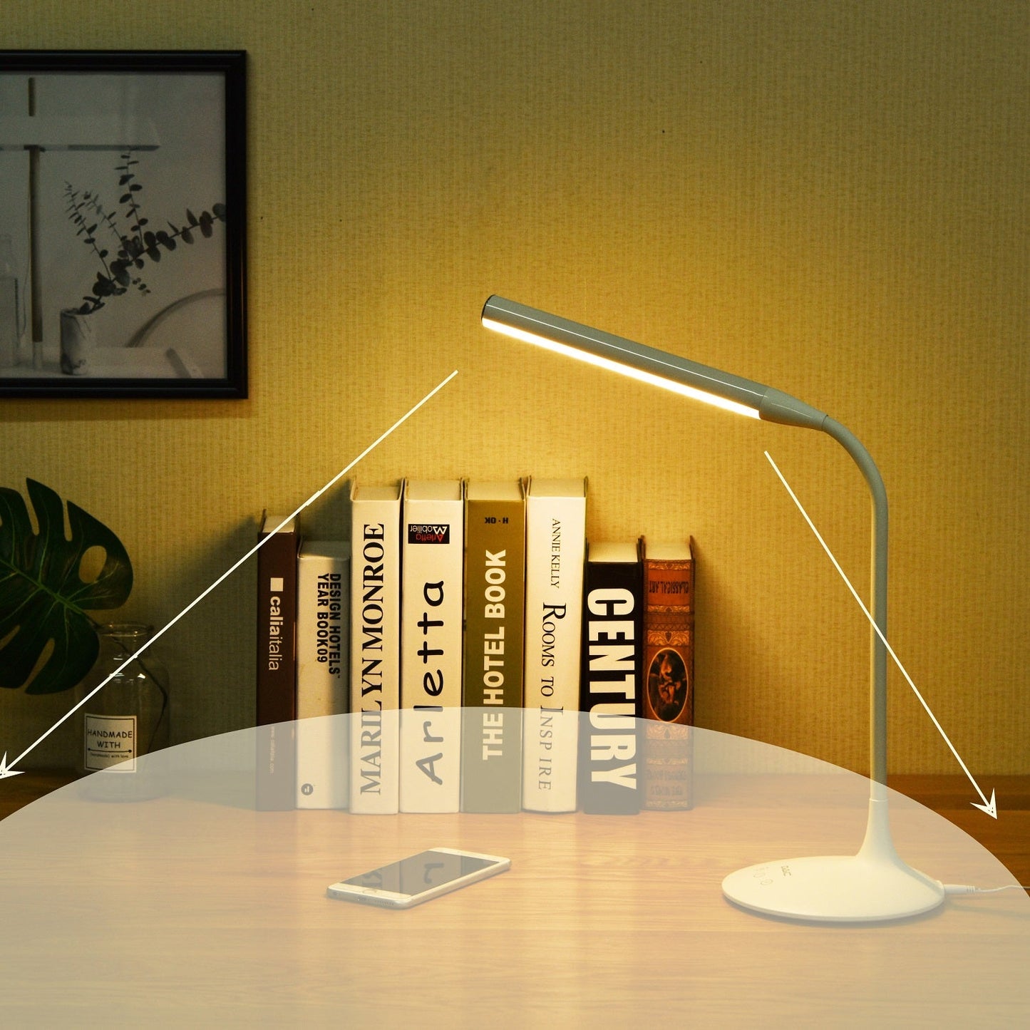Lampe de bureau LED à col de cygne DAC® 15", à intensité variable, blanche