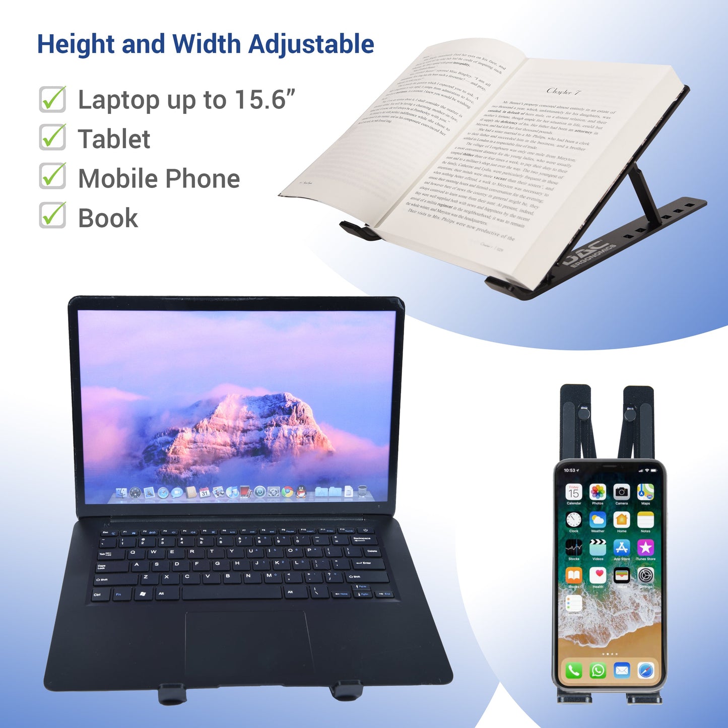 DAC® MP-222 Support portable et réglable pour ordinateur portable/tablette, noir