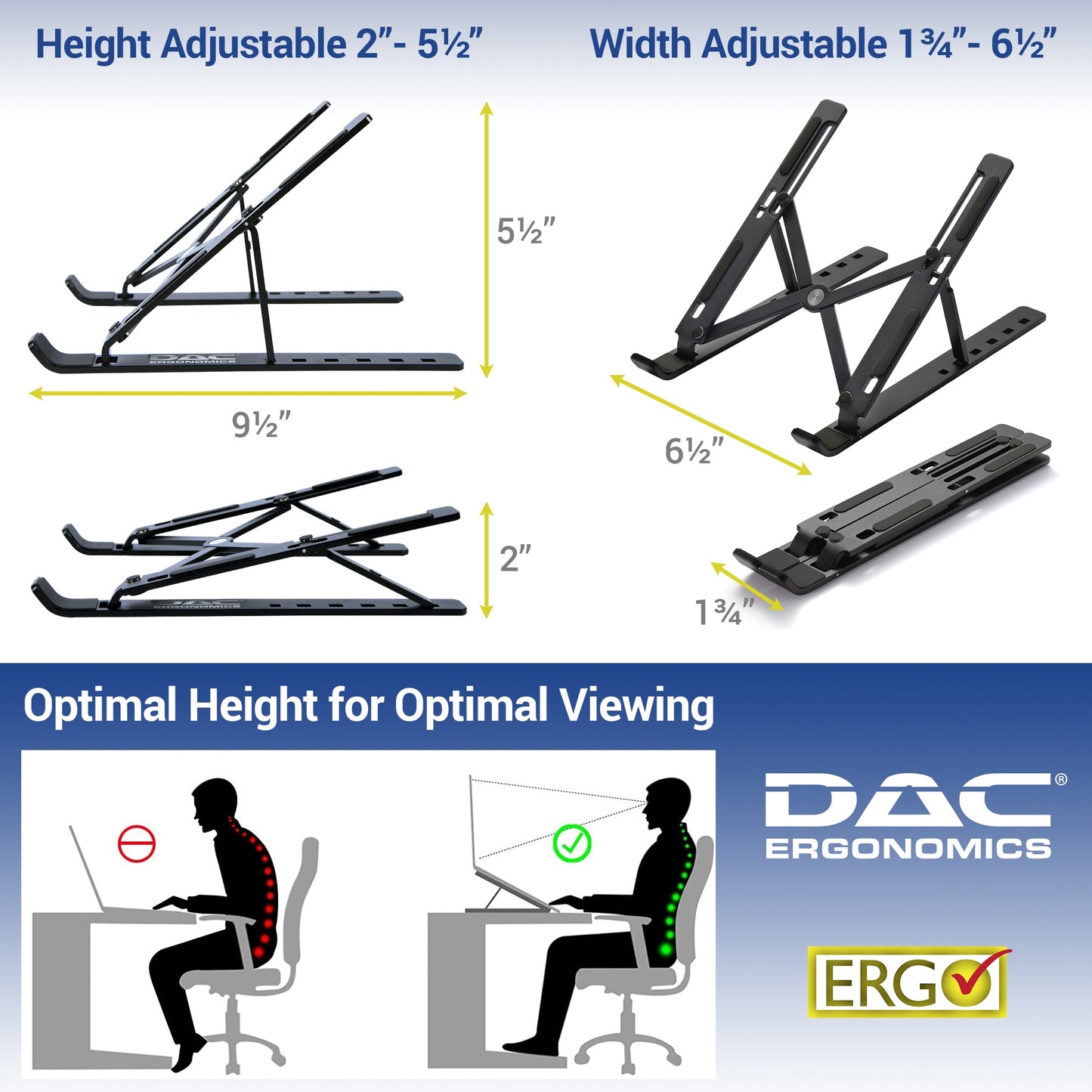 DAC® MP-222 Support portable et réglable pour ordinateur portable/tablette, noir